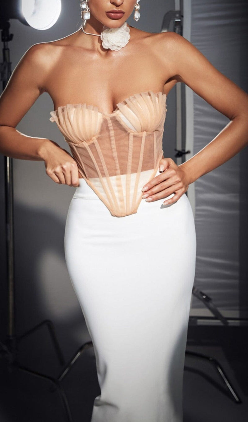 SHELL MESH LACE UP CORSET TOP IN BEIGE Tops styleofcb 