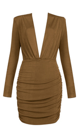 Deep V pleated slim gown styleofcb BROWN XS 