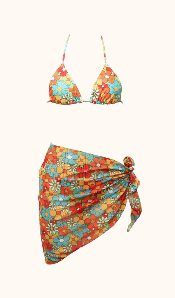 Dina Floral Bikini Three Piece Set Swimwear styleofcb 