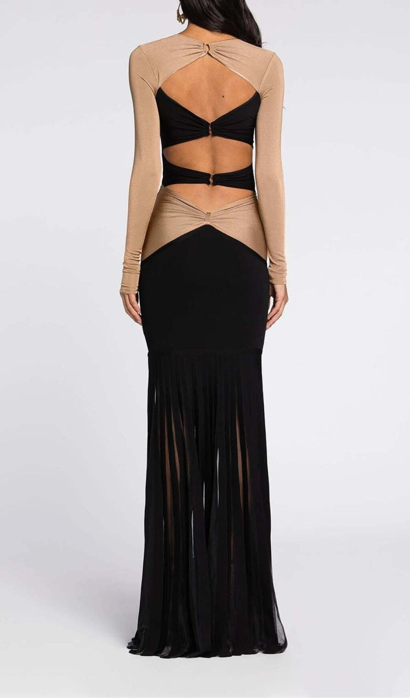 EMBELLISHED CUTOUT MAXI DRESS IN SEMI DRESS STYLE OF CB 