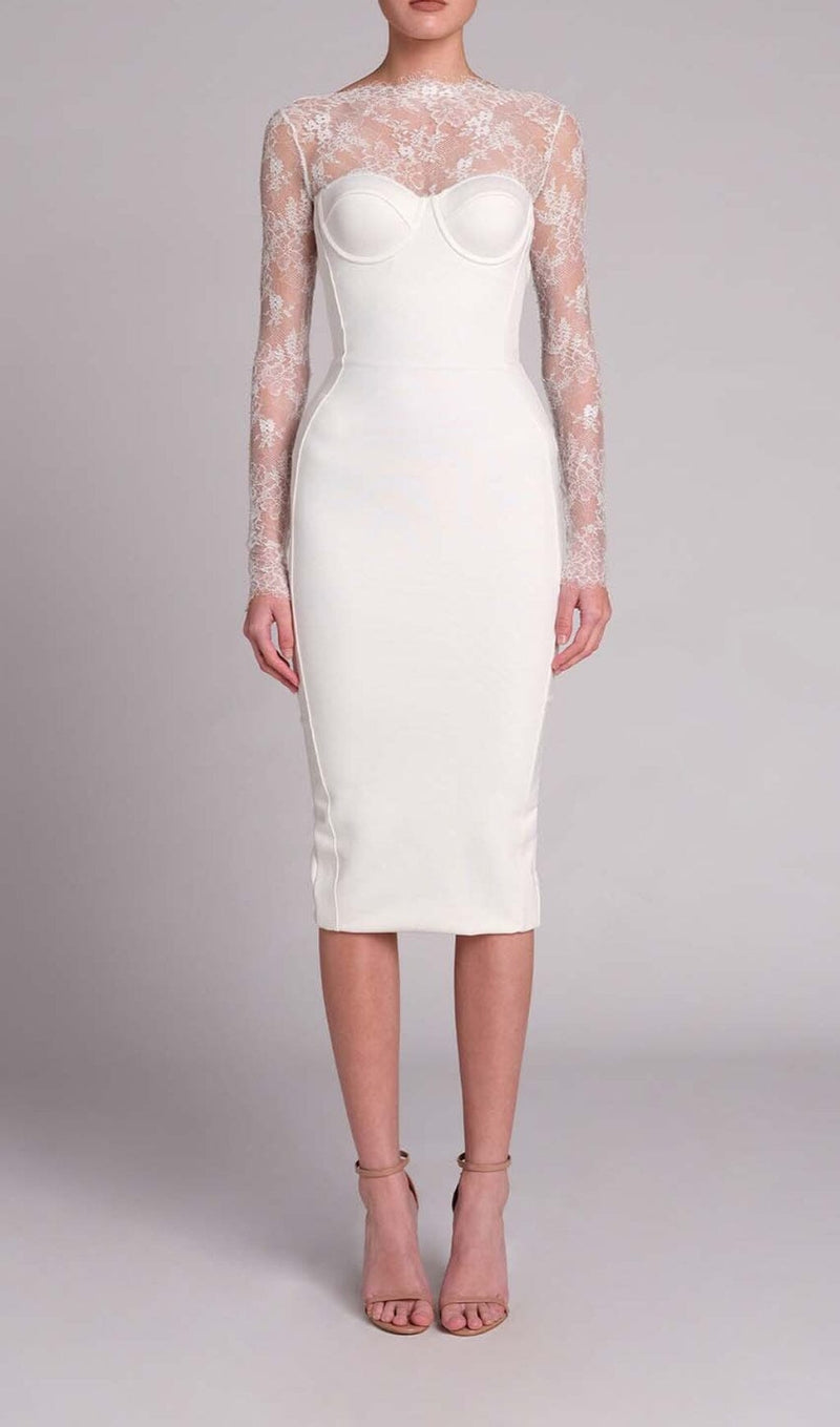 EMBROIDERED LACE MIDI DRESS IN WHITE DRESS STYLE OF CB 