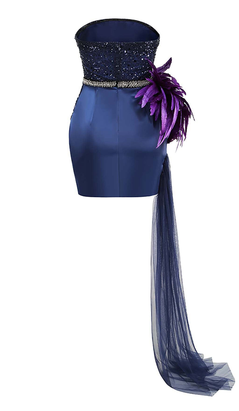 FEATHER SEQUIN MIDI DRESS IN PURPLE DRESS STYLE OF CB 