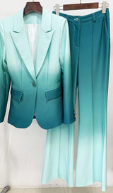 FLARE TROUSERS JACKET SUIT IN OMBRE GREEN DRESS STYLE OF CB 