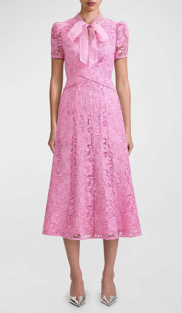 FLARED-HEM LACE MIDI DRESS IN PINK DRESS STYLE OF CB 