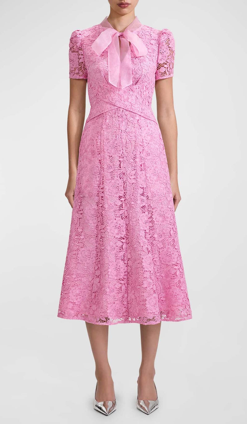 FLARED-HEM LACE MIDI DRESS IN PINK DRESS STYLE OF CB 