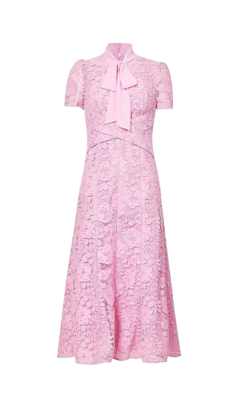 FLARED-HEM LACE MIDI DRESS IN PINK DRESS STYLE OF CB 