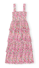 FLORAL-APPLIQUÉ TIERED MIDI DRESS IN PINK DRESS STYLE OF CB 