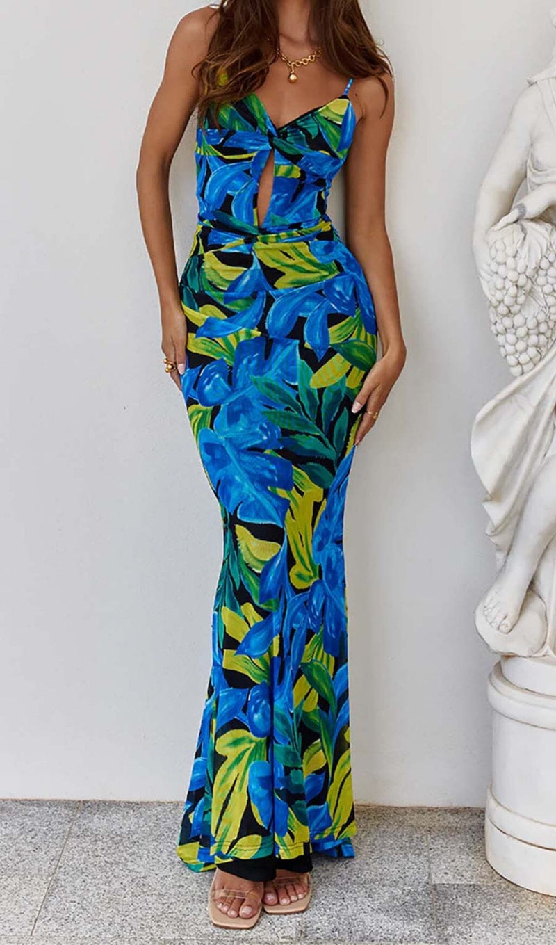 FLORAL BACKLESS MAXI DRESS IN BLUE DRESS STYLE OF CB 