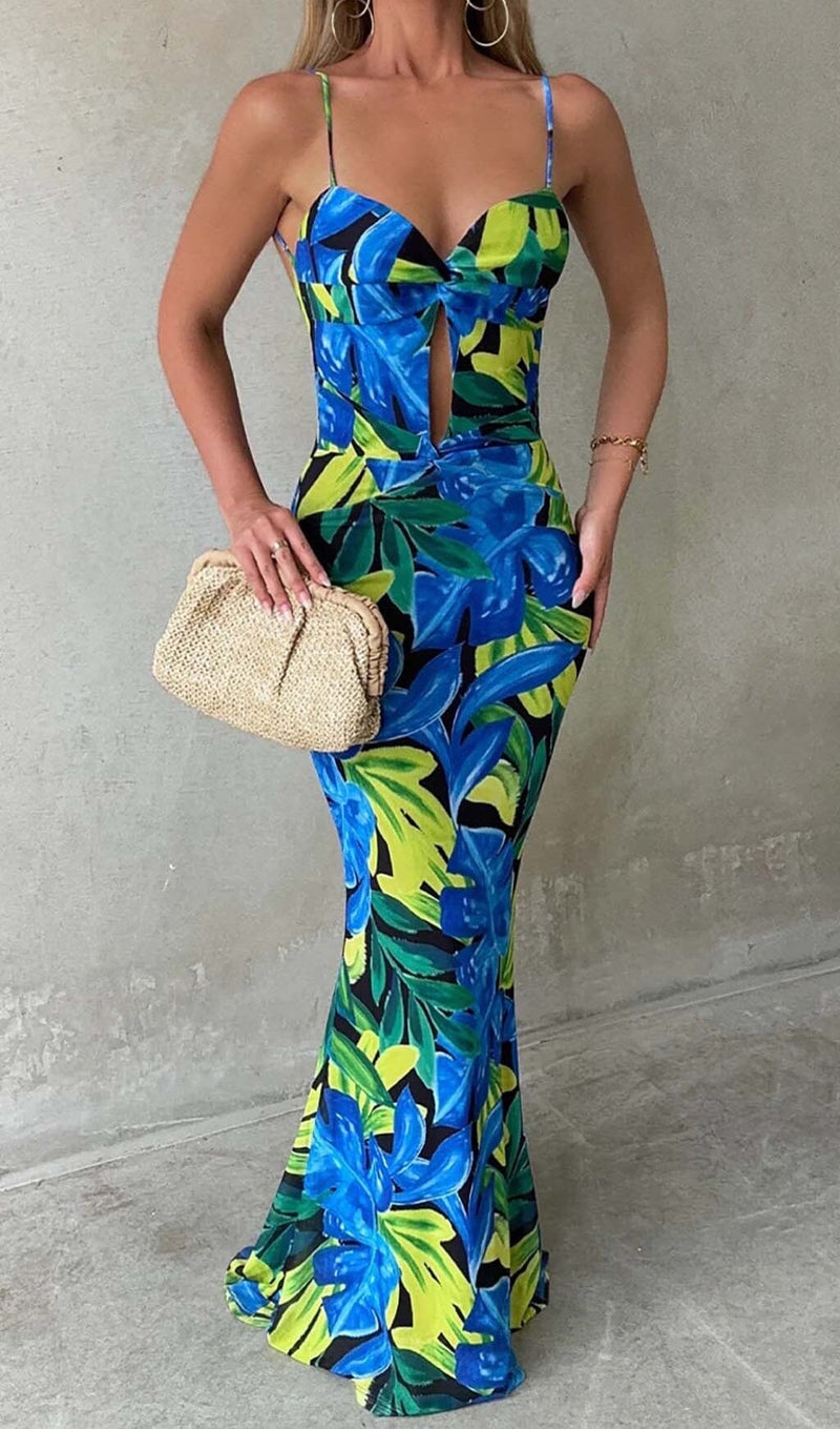 FLORAL BACKLESS MAXI DRESS IN BLUE DRESS STYLE OF CB 