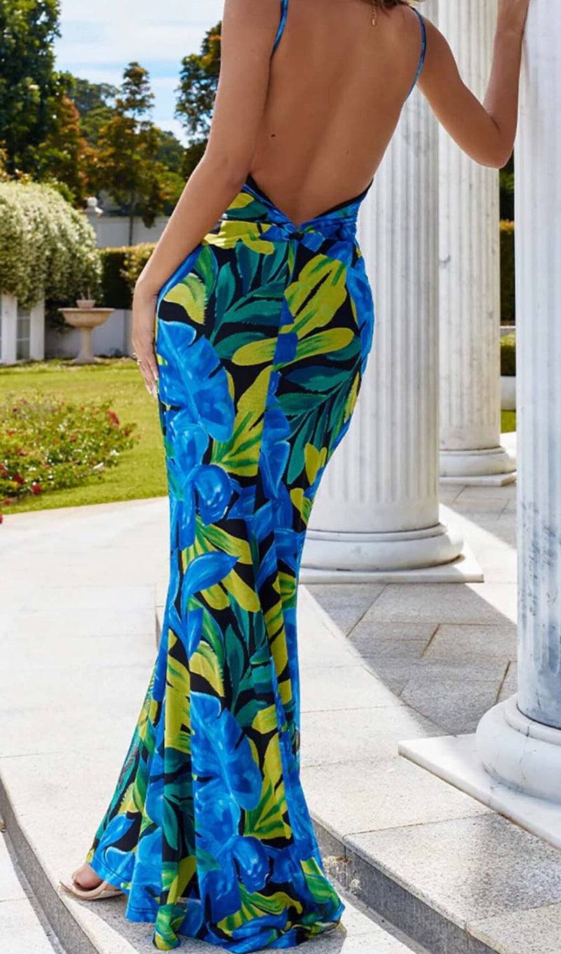 FLORAL BACKLESS MAXI DRESS IN BLUE DRESS STYLE OF CB 