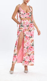 FLORAL DESIGN TWO PIECE SET IN PINK DRESS STYLE OF CB 