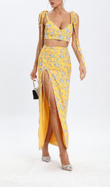 FLORAL DESIGN TWO PIECE SET IN YELLOW DRESS STYLE OF CB 