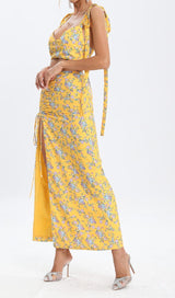 FLORAL DESIGN TWO PIECE SET IN YELLOW DRESS STYLE OF CB 