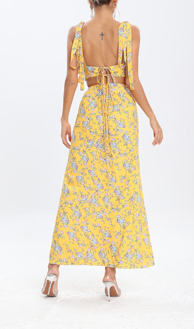 FLORAL DESIGN TWO PIECE SET IN YELLOW DRESS STYLE OF CB 