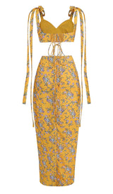 FLORAL DESIGN TWO PIECE SET IN YELLOW DRESS STYLE OF CB 