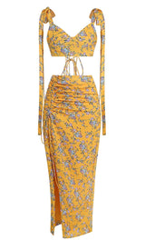 FLORAL DESIGN TWO PIECE SET IN YELLOW DRESS STYLE OF CB 