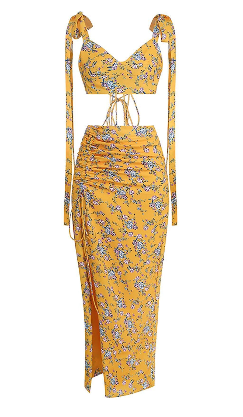 FLORAL DESIGN TWO PIECE SET IN YELLOW DRESS STYLE OF CB 