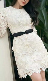 FLORAL EMBROIDERED LACE MIDI DRESS IN WHITE DRESS STYLE OF CB 