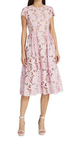 FLORAL LACE EMBROIDERED MIDI DRESS IN PINK DRESS STYLE OF CB 