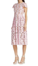 FLORAL LACE EMBROIDERED MIDI DRESS IN PINK DRESS STYLE OF CB 