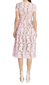 FLORAL LACE EMBROIDERED MIDI DRESS IN PINK DRESS STYLE OF CB 