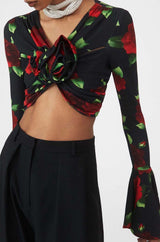 FLORAL-PRINT CROP TOP IN BLACK DRESS STYLE OF CB 