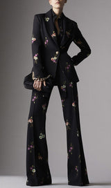 FLORAL PRINT FLARE JACKET SUIT IN BLACK DRESS STYLE OF CB 