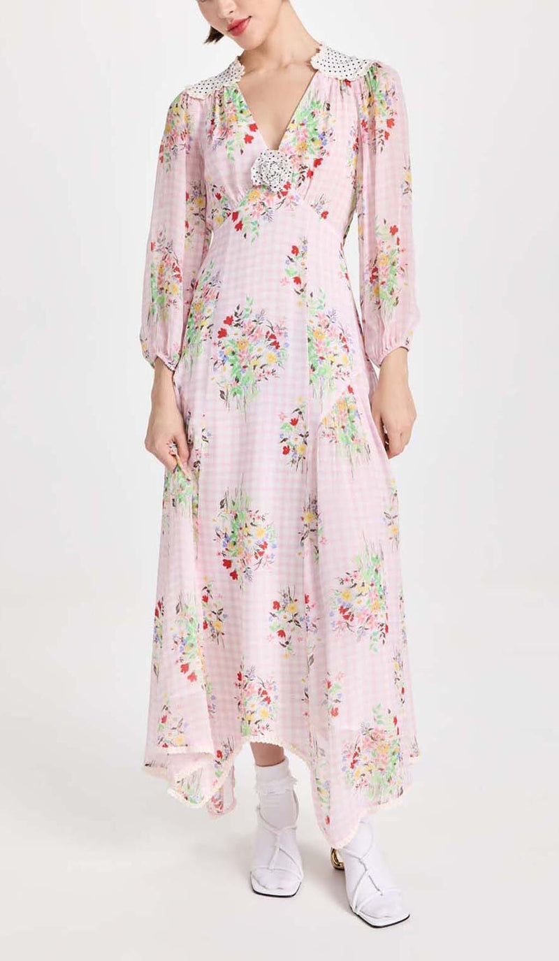 FLORAL PRINT MIDI DRESS IN PINK DRESS STYLE OF CB 