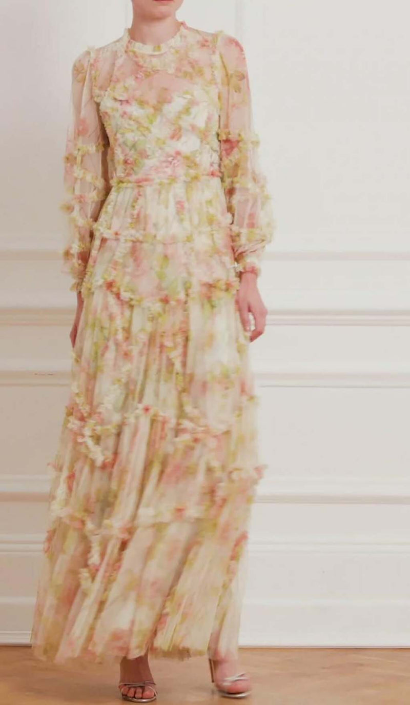 FLORAL-PRINT RUFFLED MAXI DRESS DRESS STYLE OF CB 