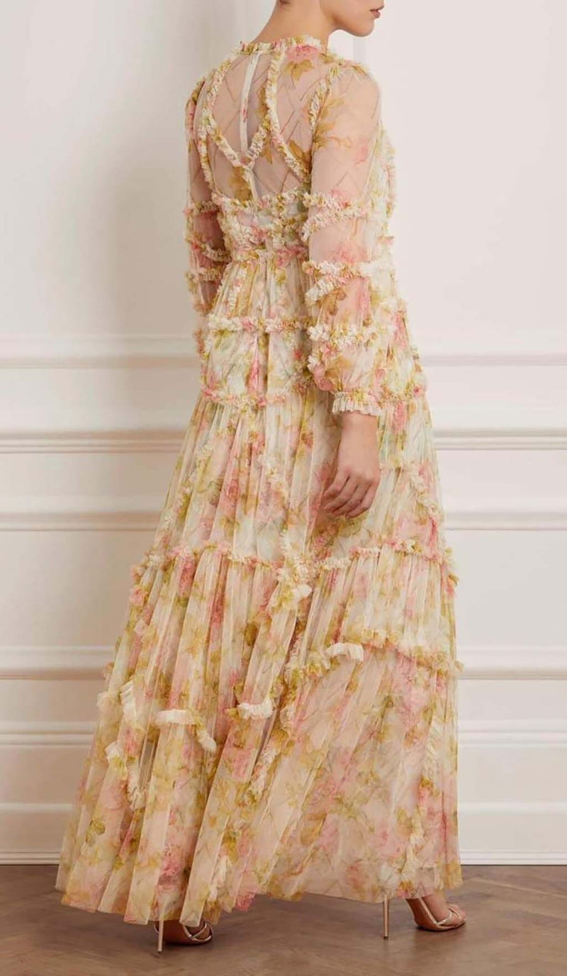 FLORAL-PRINT RUFFLED MAXI DRESS DRESS STYLE OF CB 