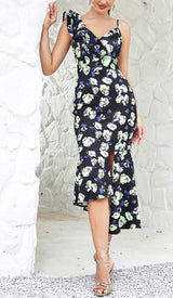 FLORAL PRINT RUFFLES MIDI DRESS DRESS STYLE OF CB 