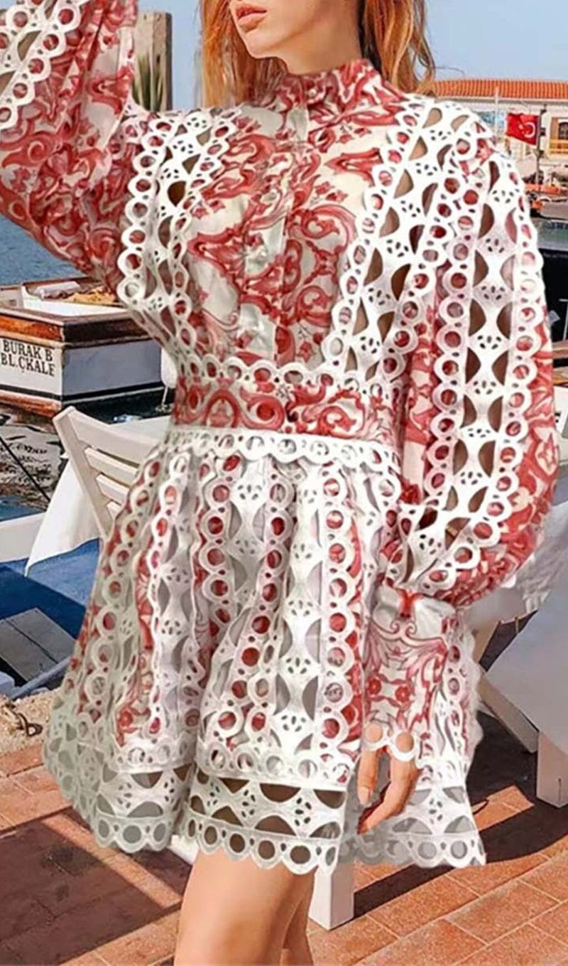 FLORAL PRINTED LONG SLEEVE MIDI DRESS DRESS STYLE OF CB S RED 