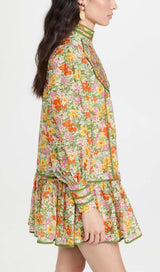 FLORAL PRINT LACE-UP MIDI DRESS IN AUTUMN LEAVES DRESS STYLE OF CB 