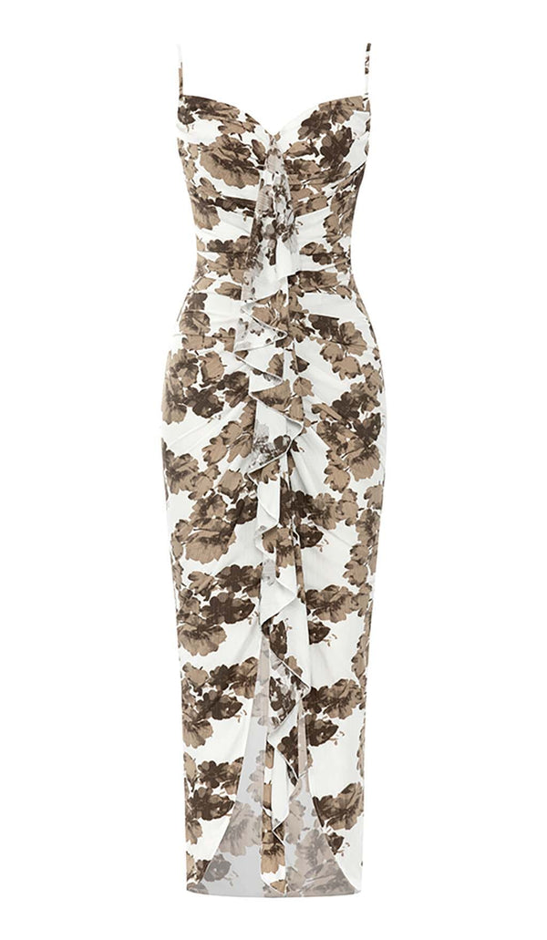 FLORAL RUFFLE MIDI DRESS IN WHITE DRESS STYLE OF CB 