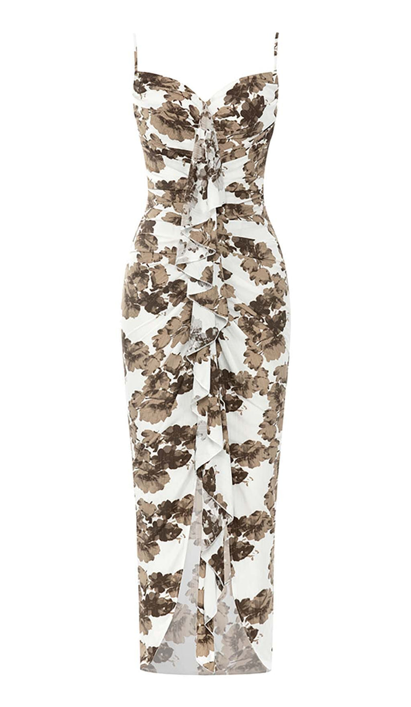 FLORAL RUFFLE MIDI DRESS IN WHITE DRESS STYLE OF CB 