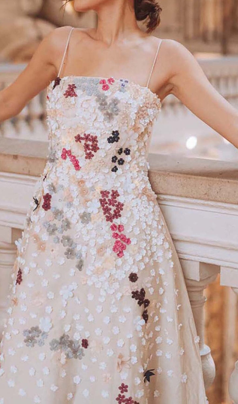 FLOWER RHINESTONE SUSPENDER DRESS IN WHITE styleofcb 