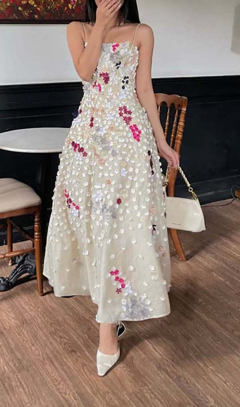 FLOWER RHINESTONE SUSPENDER DRESS IN WHITE styleofcb 