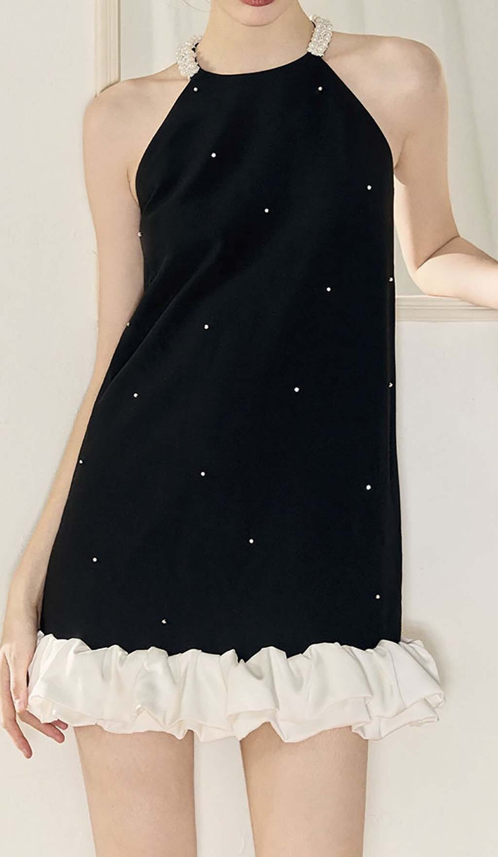 Pearl Frill Dress BLACK | Arobe OFFICIAL ONLINE STORE