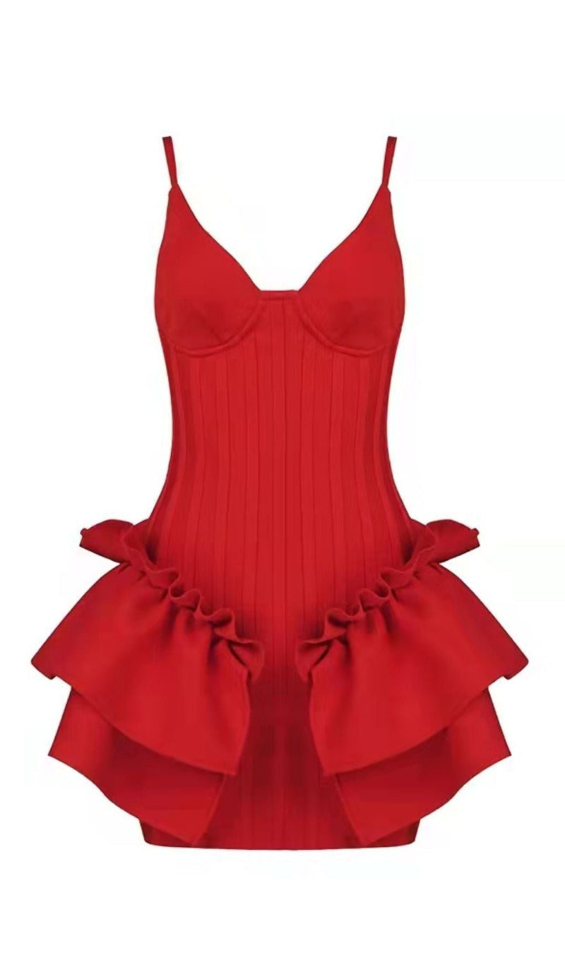 FRILLY BANDAGE MINI DRESS IN RED Dresses styleofcb XS RED 