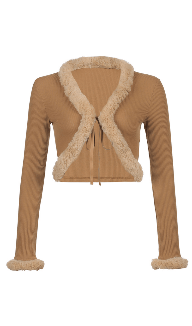 Furry lace cardigan top styleofcb BROWN S 