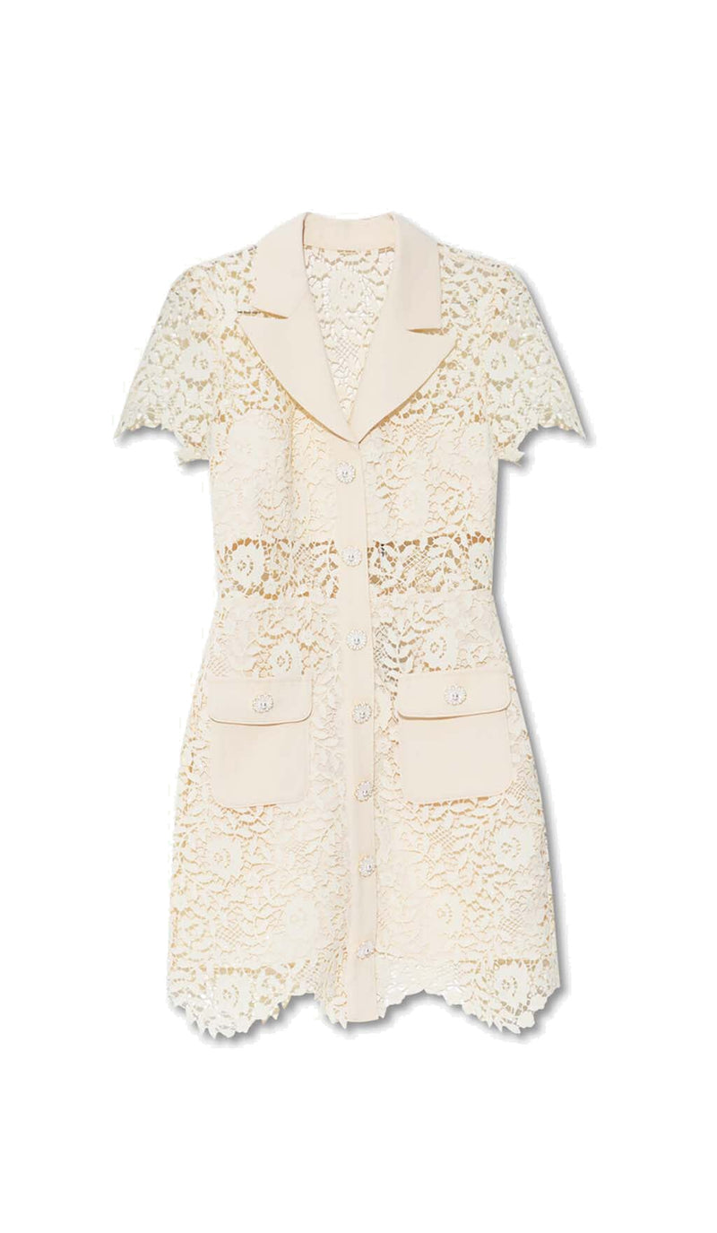 GUIPURE LACE FLAP POCKETS JACKET DRESS IN WHITE DRESS STYLE OF CB 