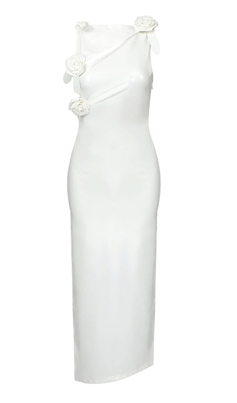 GLAM WITH EDGY SKINTIGHT LATEX GOWN IN WHITE LEATHERETTE PIECES Oh CICI XS White 