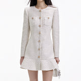 GOLD BOUCLE LONG SLEEVE MINI DRESS