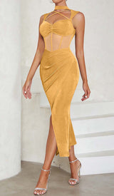 HALTER BANDAGE MIDI DRESS IN YELLOW DRESS STYLE OF CB 