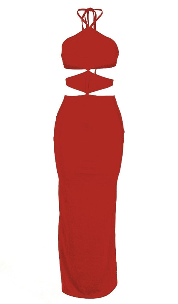 HALTERNECK CUTOUT MAXI DRESS IN RED DRESS STYLE OF CB 