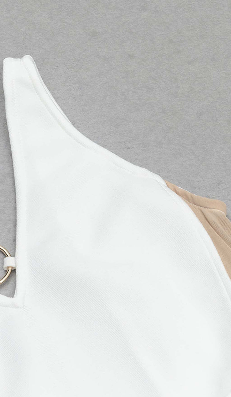 HALTERNECK STRAP DETAIL MIDI DRESS IN WHITE DRESS STYLE OF CB 