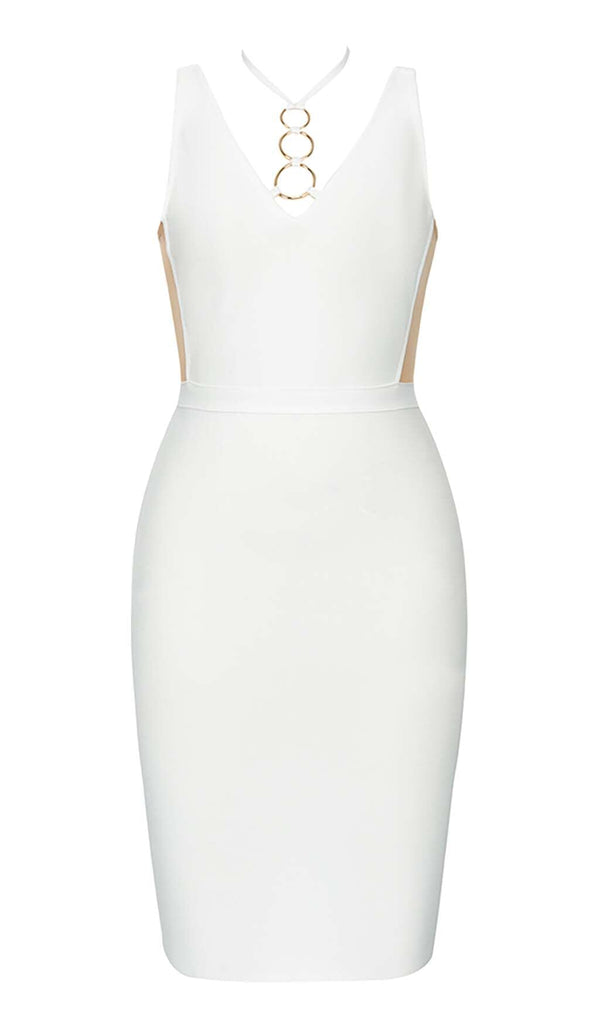 HALTERNECK STRAP DETAIL MIDI DRESS IN WHITE DRESS STYLE OF CB 