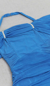 HIGH NECK FRILL MIDI DRESS IN BLUE DRESS STYLE OF CB 