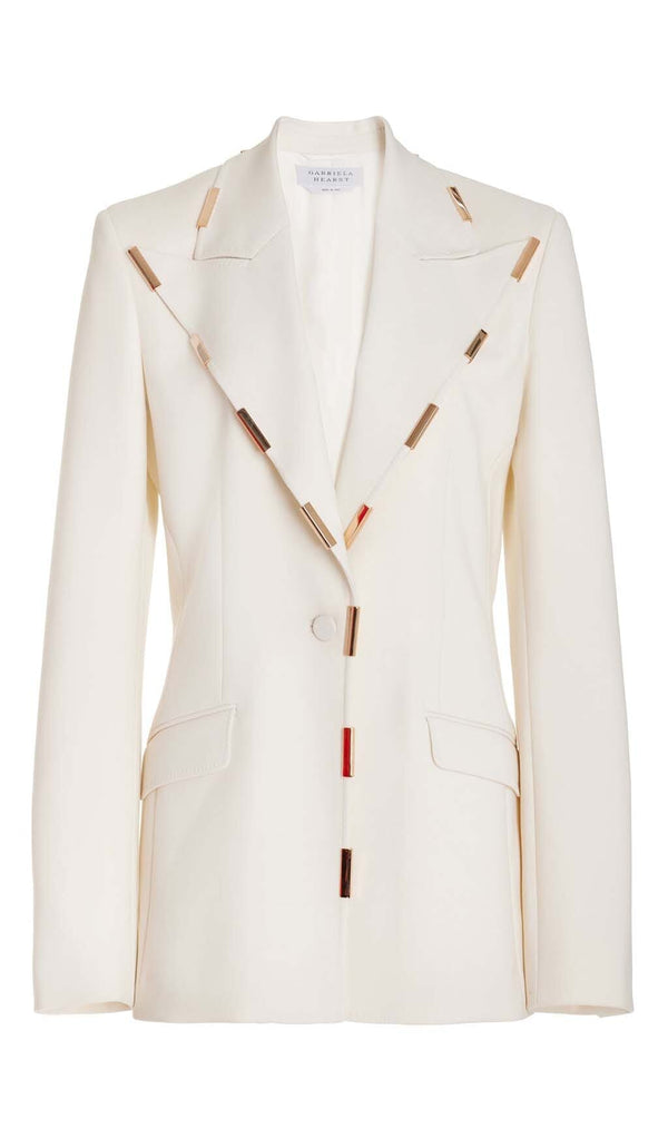 HIGH-RISE FLARED JACKET SUIT IN IVORY DRESS STYLE OF CB 