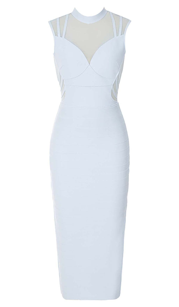 HIGH NECK MESH MIDI DRESS IN LIGHT BLUE DRESS STYLE OF CB 